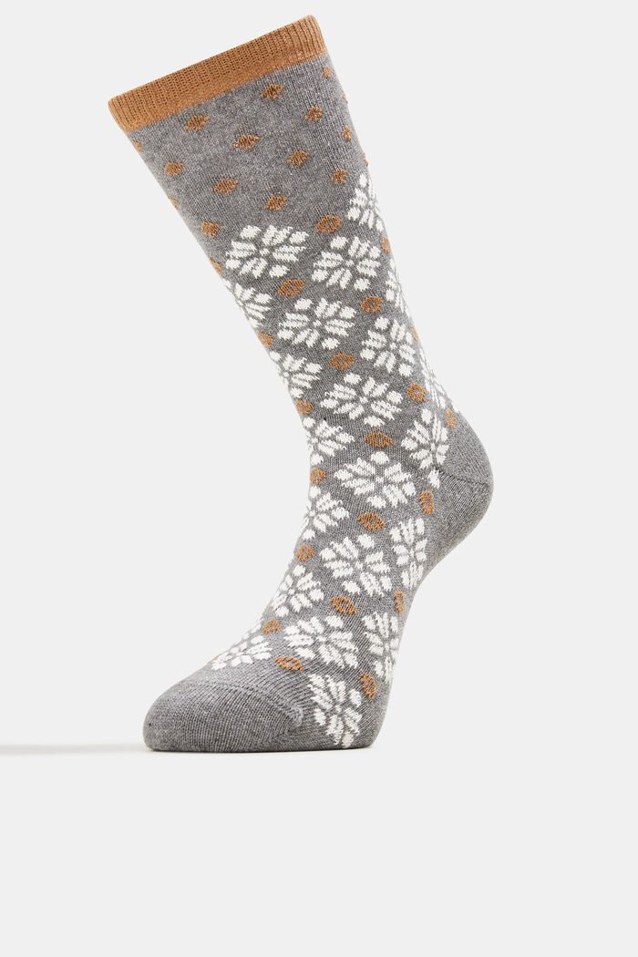Set van 3 paar grofgebreide sokken, Noors patroon, GREY/BEIGE, detail image number 1