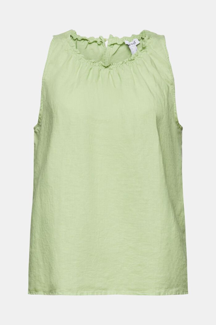 Mouwloze gesmokte blouse van linnen-katoen, LIGHT GREEN, detail image number 6