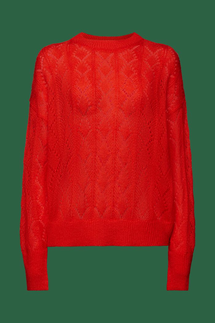 Pull-over en laine mélangée à maille ajourée, RED, detail image number 6