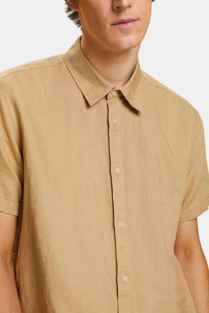 Shirt met korte mouwen van een linnen-katoenmix, BEIGE, detail image number 2