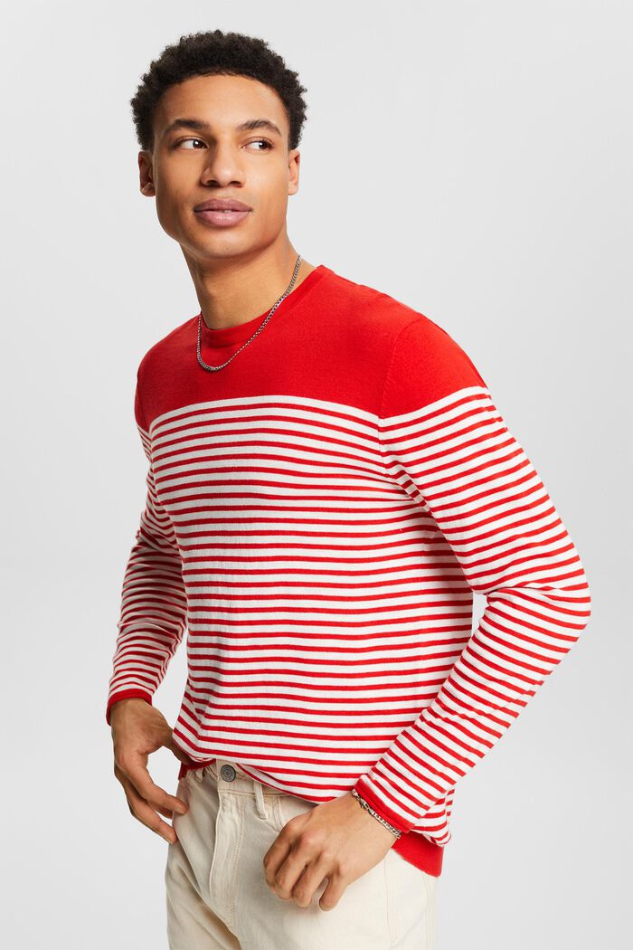 Gestreepte katoenen sweater, RED, detail image number 4
