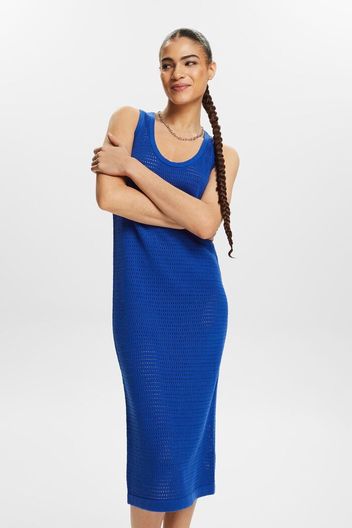 Mouwloze pointelle midi-jurk, BRIGHT BLUE, detail image number 0