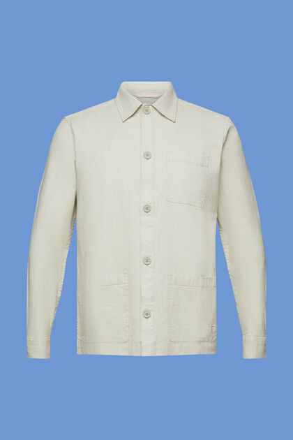 Overhemd met visgraatmotief, linnenmix
