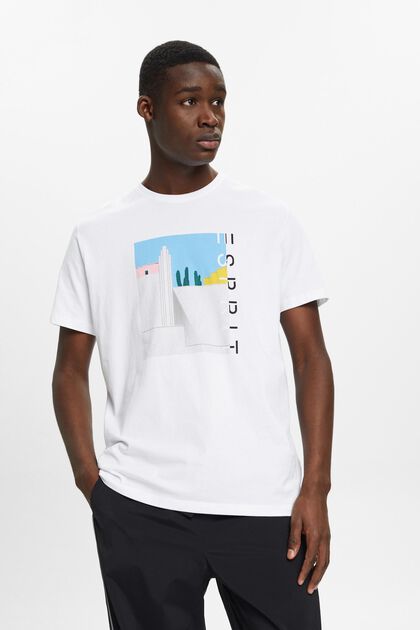 T-shirt en coton à imprimé sur le devant, WHITE, overview