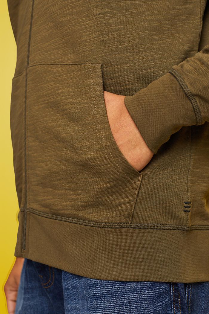 Sweat à capuche zippé, 100 % coton, KHAKI GREEN, detail image number 4