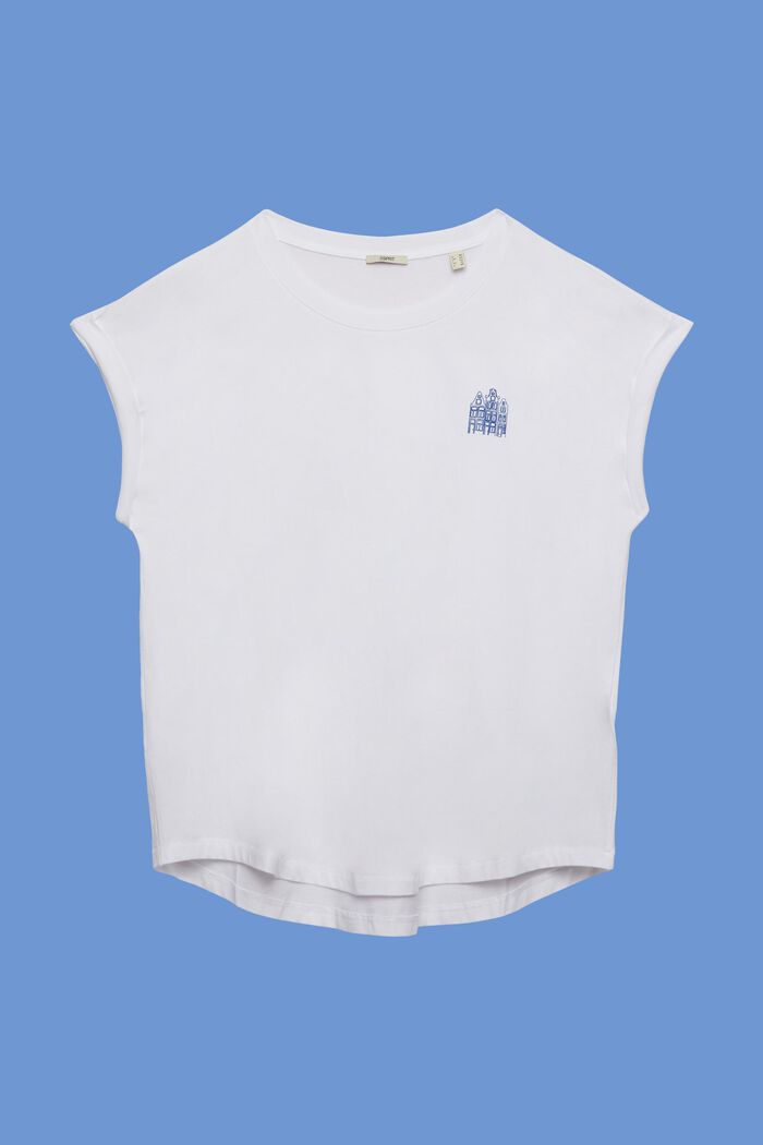 CURVY T-shirt met kleine print, 100% katoen, WHITE, detail image number 6