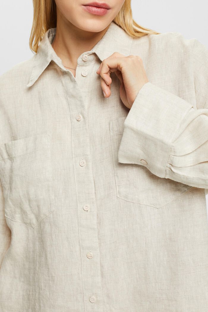 Linnen blouse met lange mouwen, BEIGE, detail image number 3