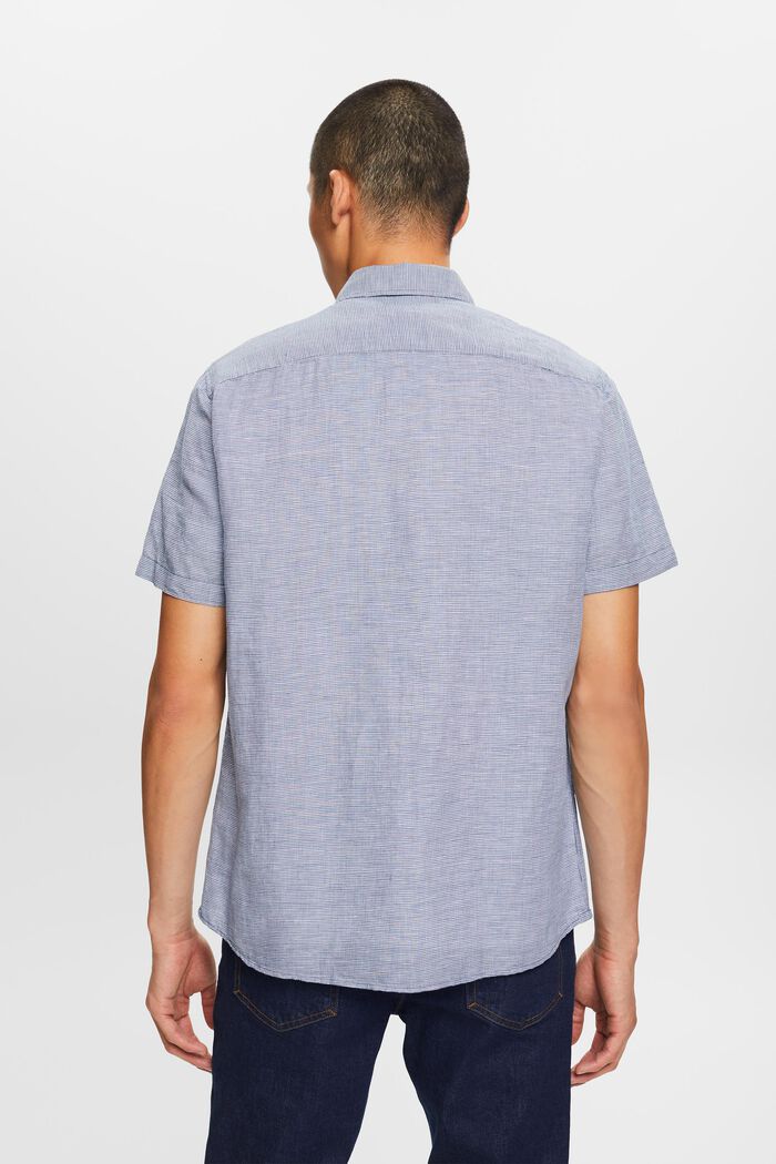 Shirt met korte mouwen van een linnenmix met pied-de-poule motief, BLUE, detail image number 3
