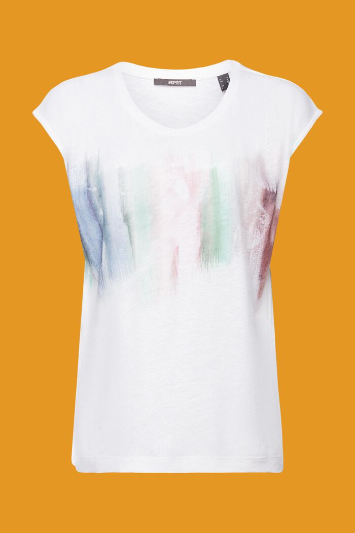 T-shirt à imprimé sur le devant, lin mélangé, WHITE, detail image number 6