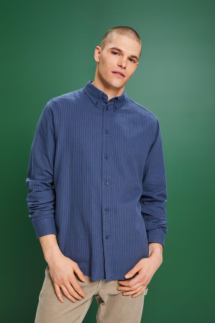 Flanellen overhemd met krijtstrepen, GREY BLUE, detail image number 0