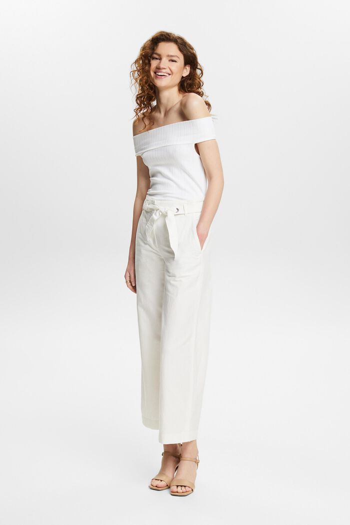 Jupe-culotte cropped en coton et lin, OFF WHITE, detail image number 1