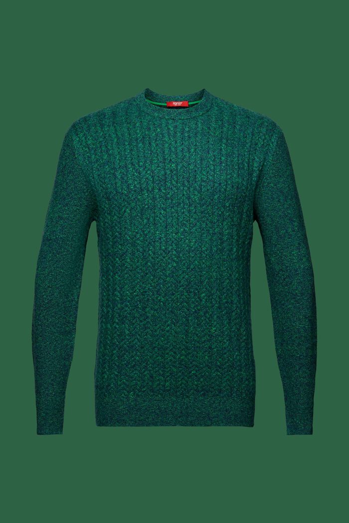 Gemêleerde trui met kabelpatroon en ronde hals, GREEN, detail image number 6