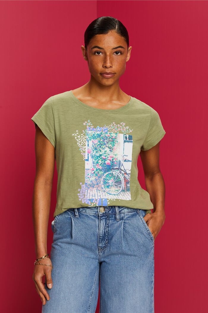 T-shirt à imprimé sur le devant, 100 % coton, LIGHT KHAKI, detail image number 0