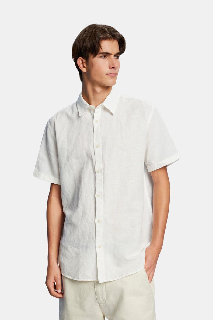 Shirt met korte mouwen van een linnen-katoenmix, OFF WHITE, detail image number 0