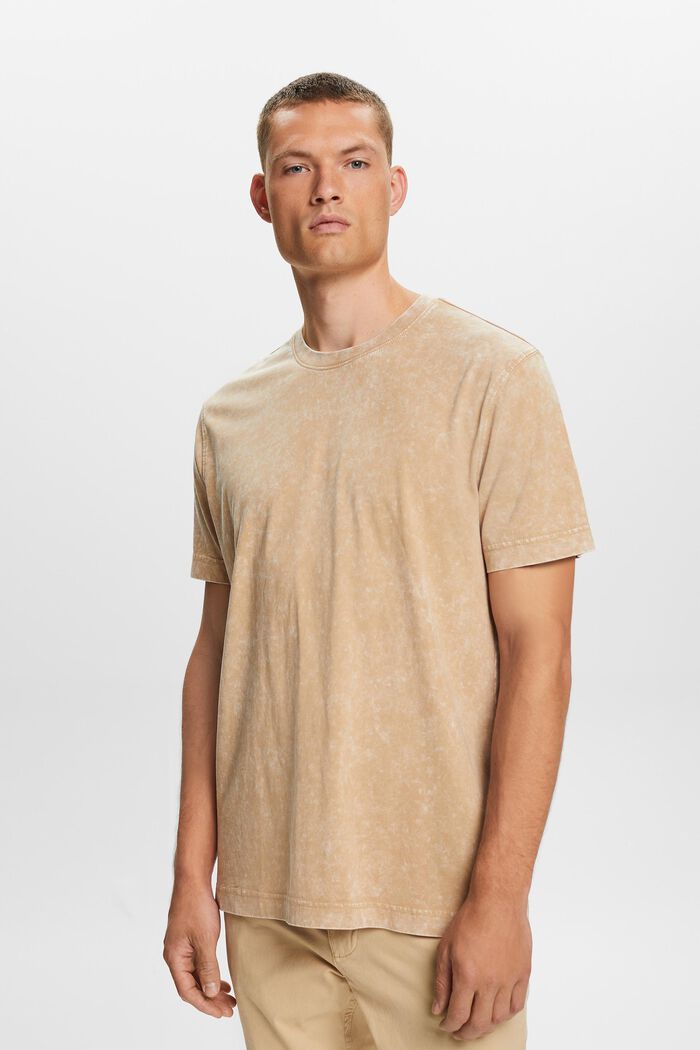 T-shirt à effet délavé Stone washed, 100 % coton, BEIGE, detail image number 0