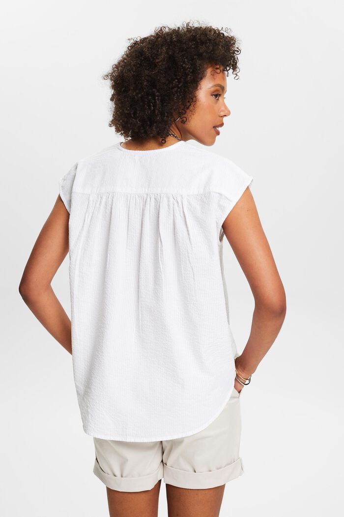 Gestreepte katoenen blouse met V-hals, WHITE, detail image number 2