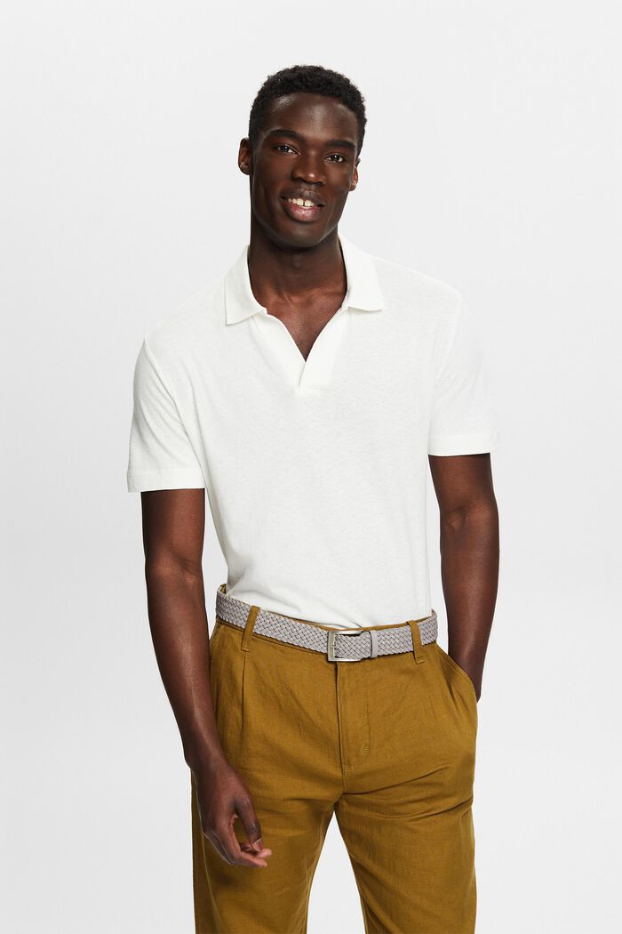 Polo en coton et lin, OFF WHITE, detail image number 0