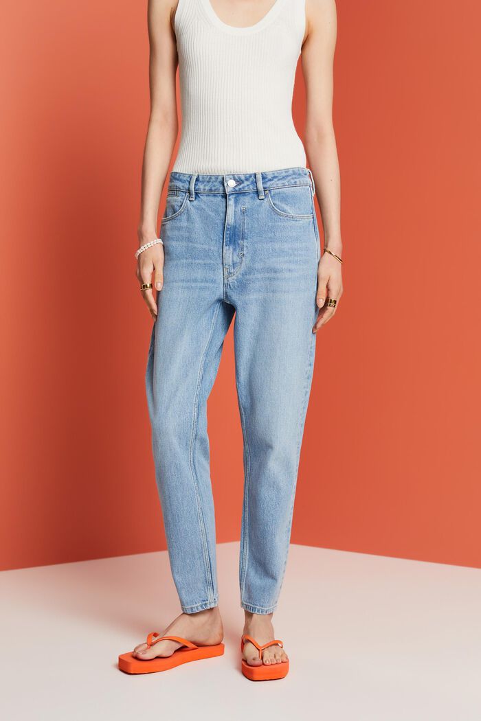 Straight jeans met hoge taille, BLUE LIGHT WASHED, detail image number 0
