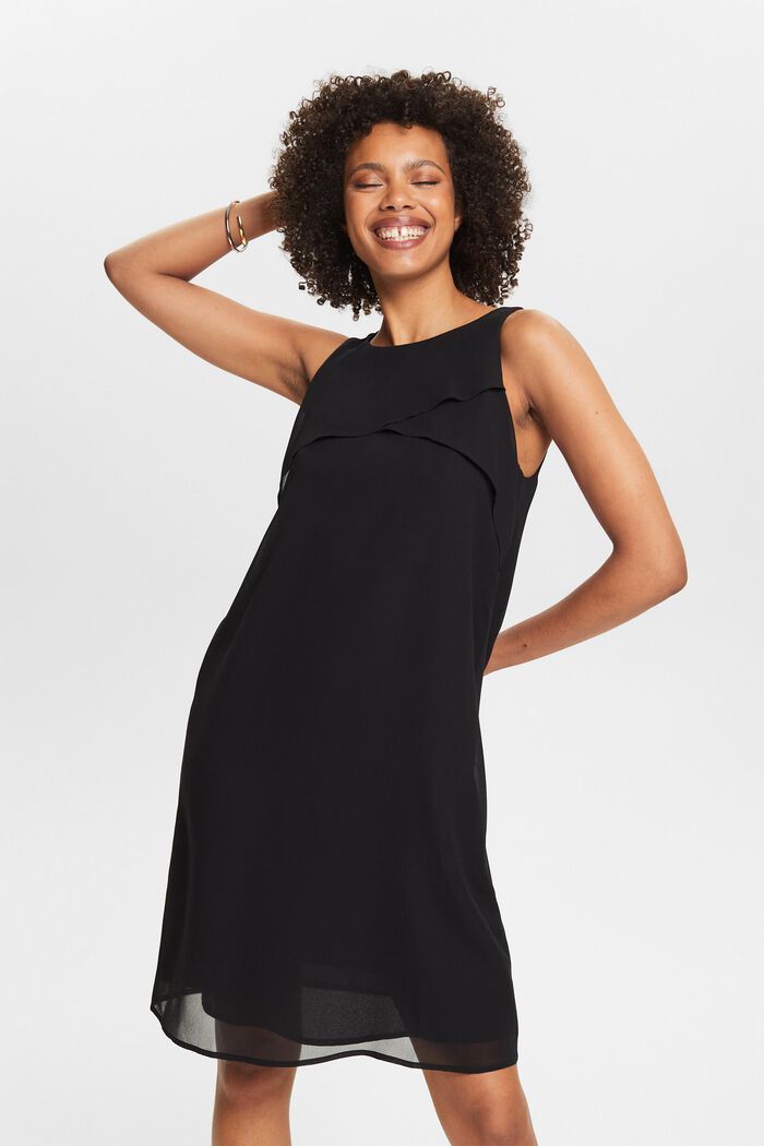 Mini-robe sans manches en crêpe mousseline, BLACK, detail image number 6