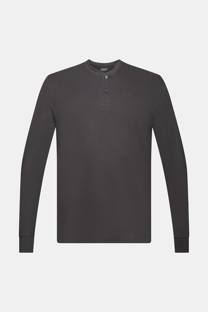 Henley shirt van gewassen katoen-jersey, DARK GREY, detail image number 6