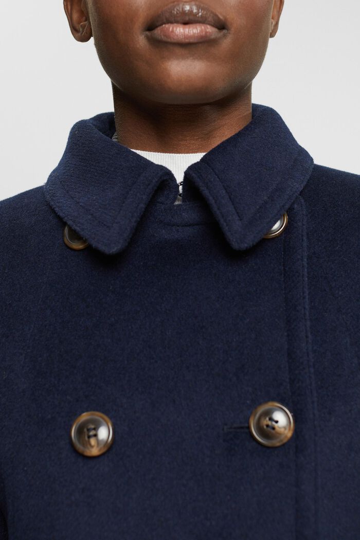 Manteau en laine mélangée à boutonnage croisé, NAVY, detail image number 0