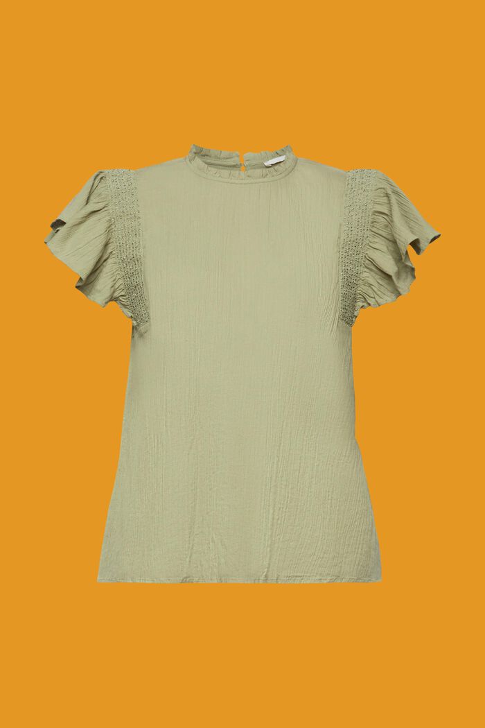 Katoenen blouse met volantmouwen, LIGHT KHAKI, detail image number 7