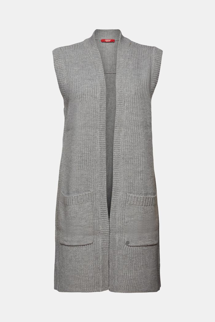 Gerecycled: lang mouwloos vest, GREY, detail image number 0