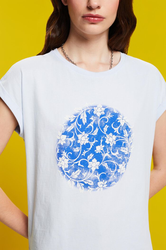 T-shirt met print, 100% katoen, PASTEL BLUE, detail image number 2