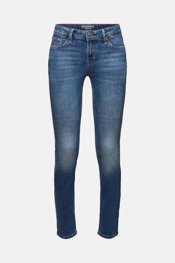 En matière recyclée : jean stretch de coupe Slim Fit à taille mi-haute, BLUE MEDIUM WASHED, detail image number 7