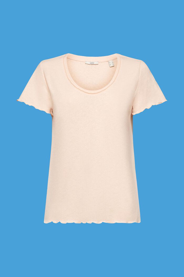 T-shirt à bords roulottés, mélange de coton et de lin, PASTEL PINK, detail image number 6