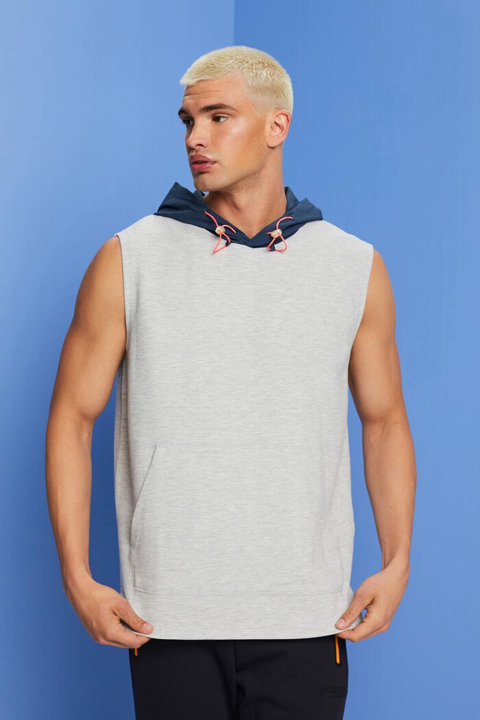 Mouwloos sweatshirt met capuchon en trekkoorddetails, LIGHT GREY, detail image number 0
