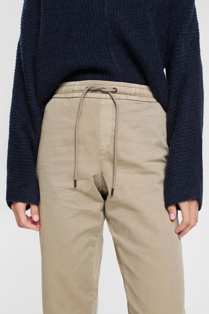 Pantalon en coton Pima doté d´un cordon de serrage à la taille, LIGHT TAUPE, detail image number 0