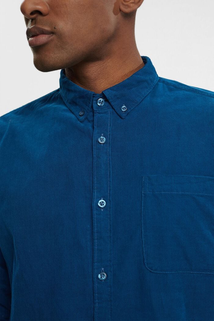 Chemise à col boutonné en velours côtelé, PETROL BLUE, detail image number 3