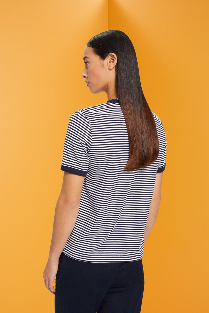 T-shirt rayé en coton animé d’un motif brodé, NAVY, detail image number 3