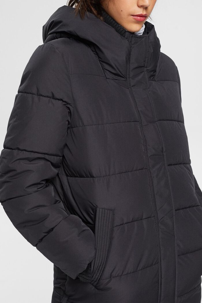 Manteau matelassé à détails en maille côtelée, BLACK, detail image number 0