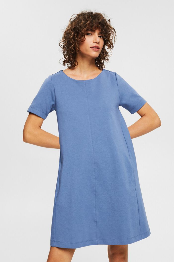 Robe t-shirt évasée, coton biologique mélangé, BLUE LAVENDER, detail image number 0