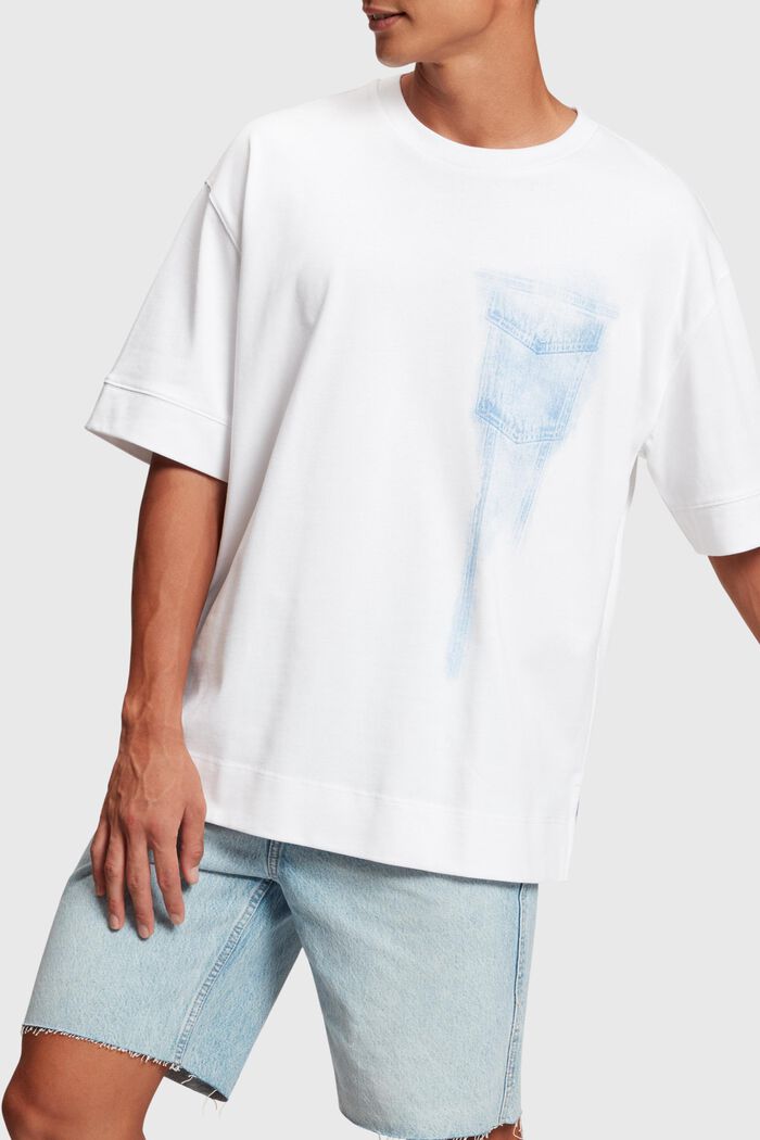 T-shirt à imprimé indigo placé Denim Not Denim, WHITE, detail image number 0