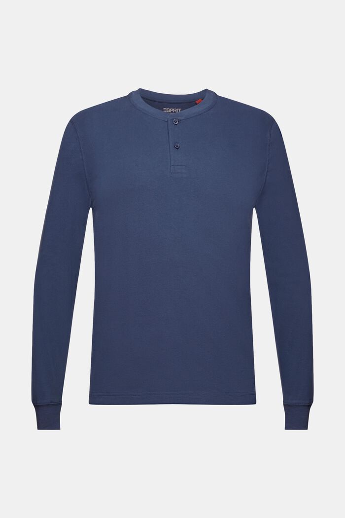 T-shirt col tunisien en jersey de coton délavé, GREY BLUE, detail image number 6
