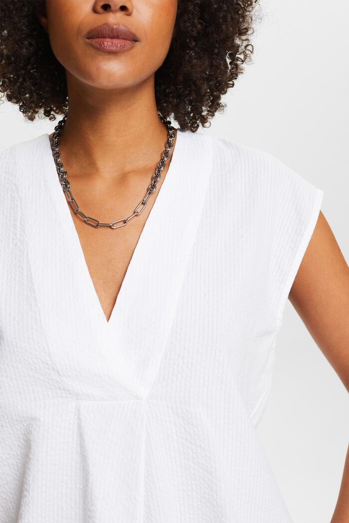 Gestreepte katoenen blouse met V-hals, WHITE, detail image number 3