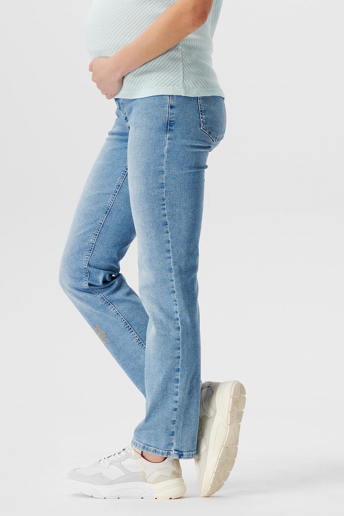 Jeans met rechte pijpen en band over de buik, LIGHT WASHED, detail image number 3