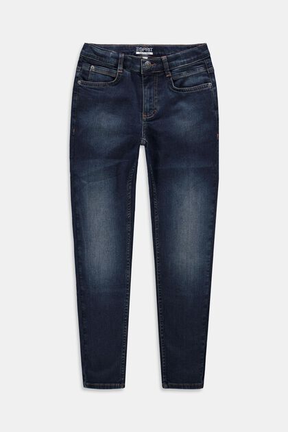 Toelopende jeans met verstelbare band, BLUE BLACK WASHED, overview