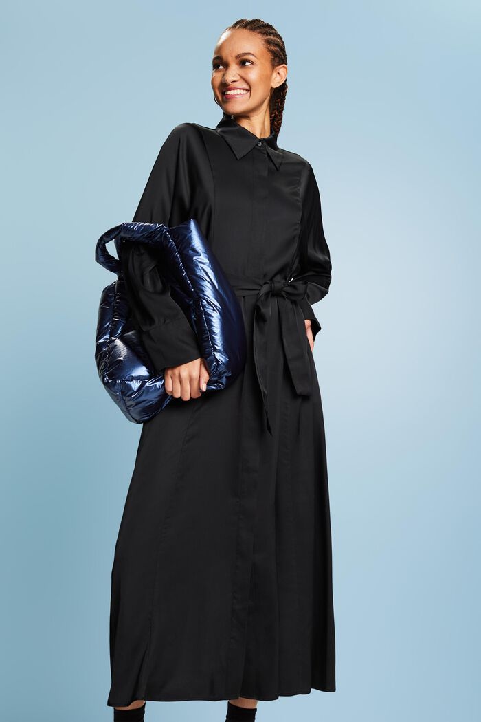 Satijnen jurk met ceintuur, BLACK, detail image number 0