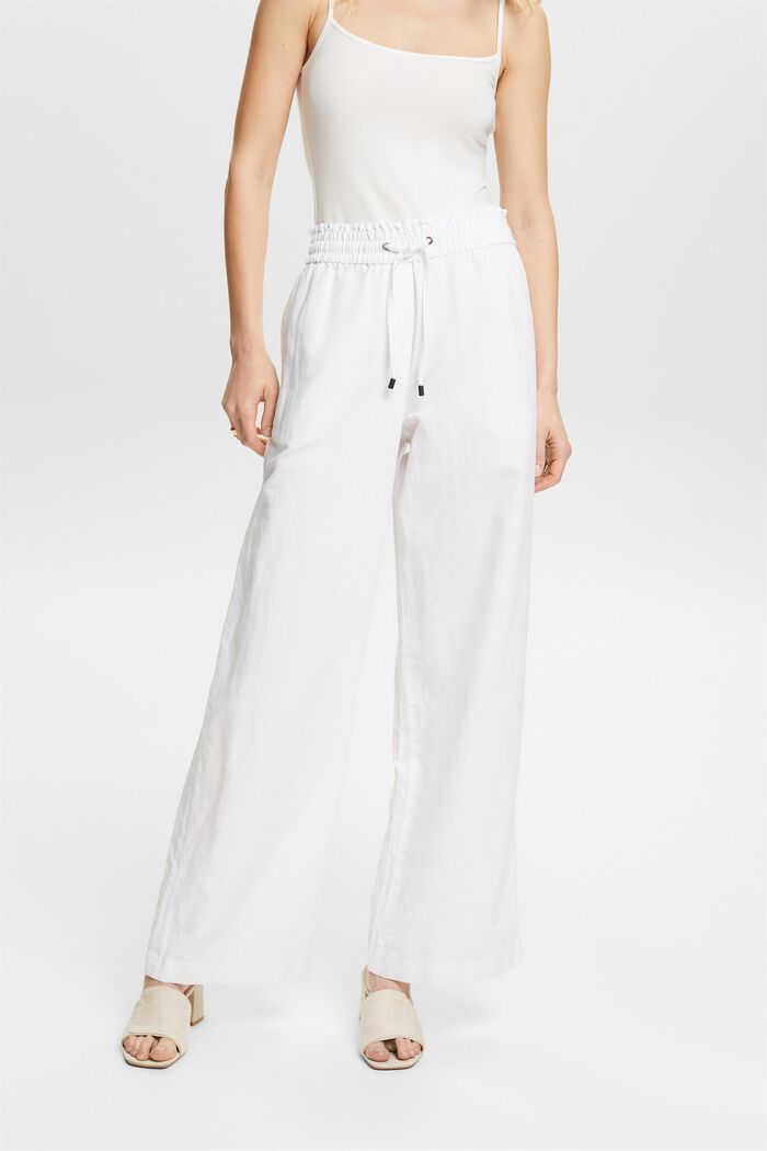 Pantalon en coton et lin, WHITE, detail image number 0