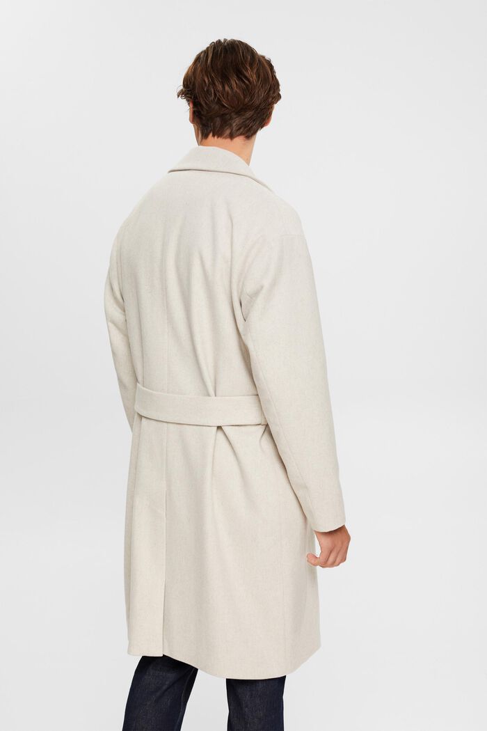 Manteau en laine mélangée muni d’une ceinture à nouer, CREAM BEIGE, detail image number 3