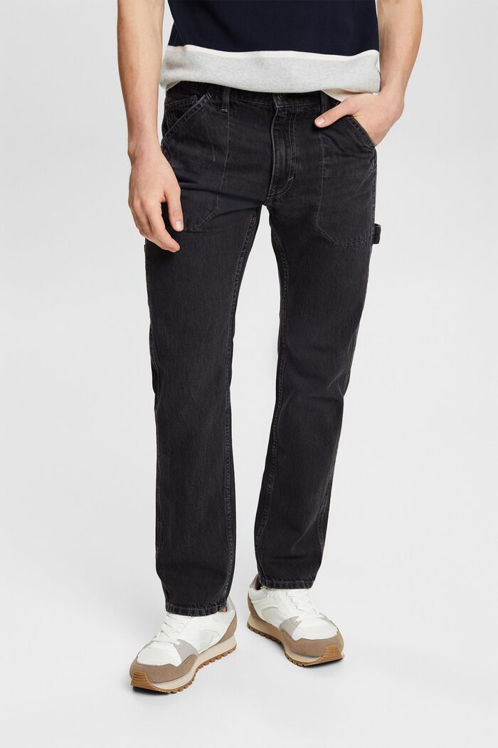 Jeans met middelhoge taille en rechte pijpen, BLACK DARK WASHED, detail image number 0