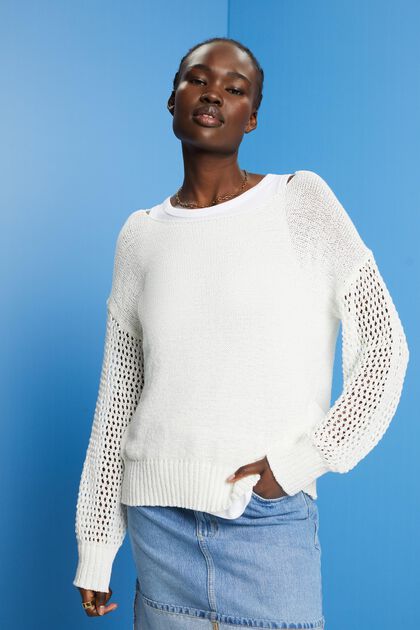 Pull-over en maille ample, OFF WHITE, overview