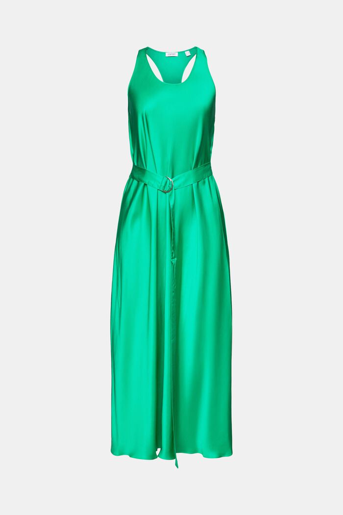 Satijnen mouwloze midi-jurk met ceintuur, GREEN, detail image number 6