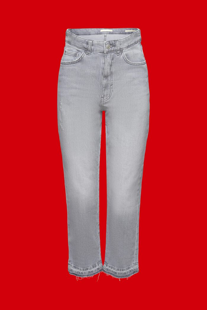 Jeans met hoge taille, kortere pijpen en een rafelige zoom, GREY MEDIUM WASHED, detail image number 6