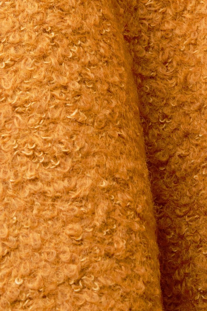 Mantel met capuchon uit een mix van krullende wol, CARAMEL, detail image number 6
