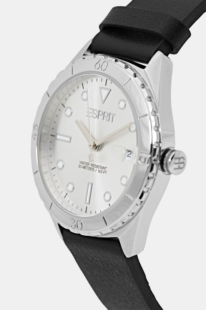 Horloge met leren armband en in het donker oplichtende indexen, BLACK, detail image number 1